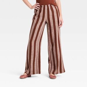 Women'S Essential Linen Pull-On Pants - Brown Striped M